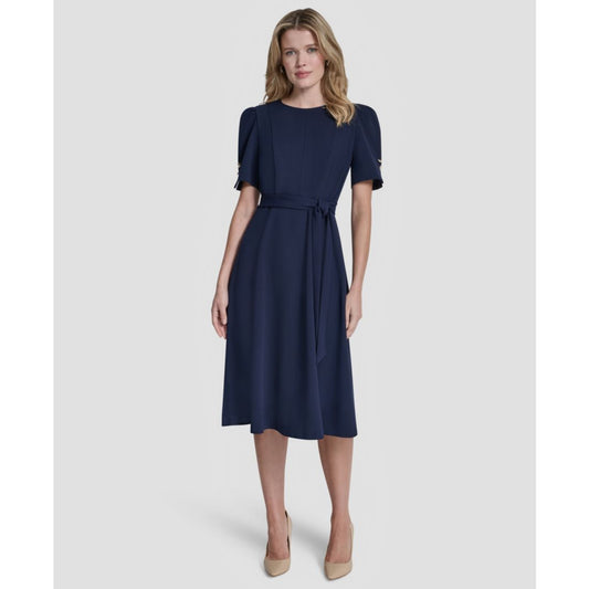 Dkny Women's Short-Sleeve Crewneck Belted Dress