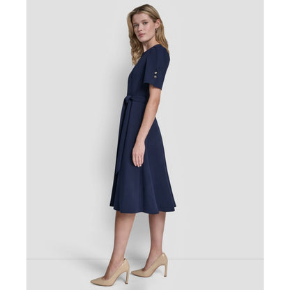 Dkny Women's Short-Sleeve Crewneck Belted Dress