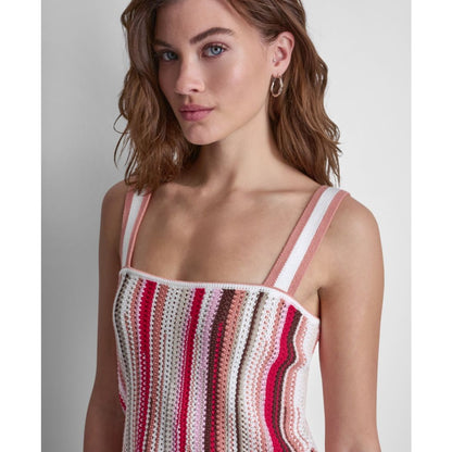 Dkny Jeans Petite Pointelle Stitch Striped Sleeveless Bandeau Tank Top