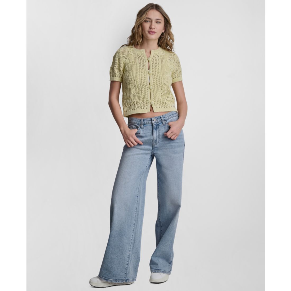 Dkny Jeans Petite Short-Sleeve Crew Neck Cardigan Sweater