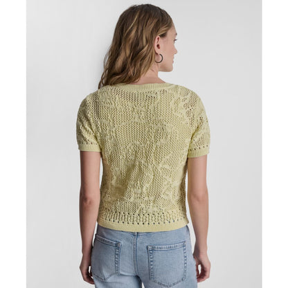 Dkny Jeans Petite Short-Sleeve Crew Neck Cardigan Sweater