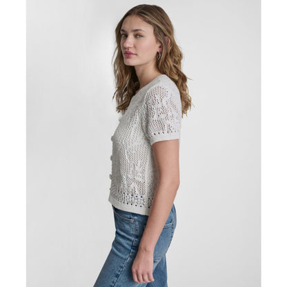 Dkny Jeans Petite Short-Sleeve Crew Neck Cardigan Sweater