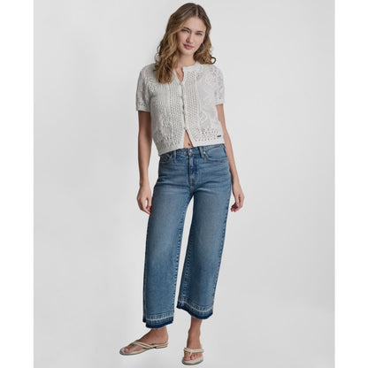 Dkny Jeans Petite Short-Sleeve Crew Neck Cardigan Sweater