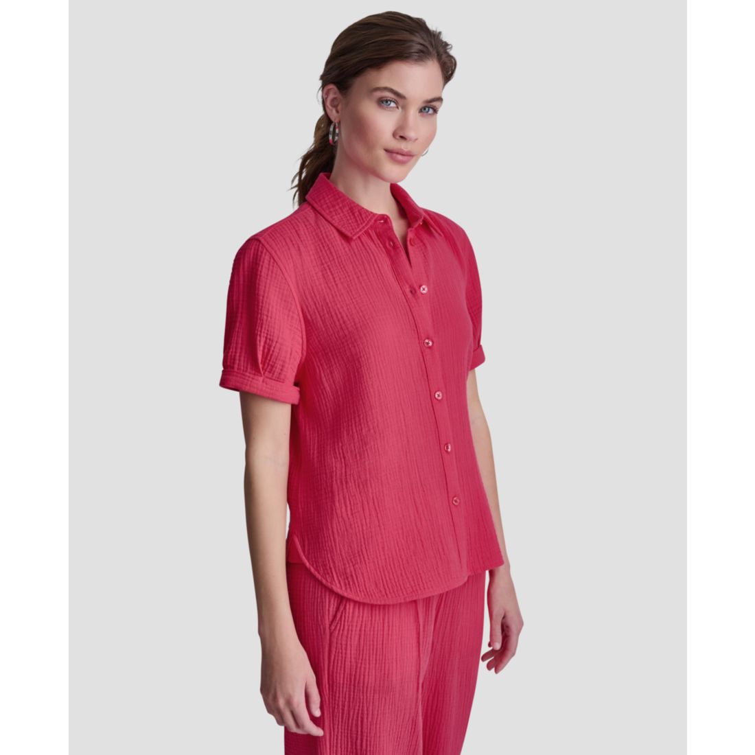 Dkny Jeans Petite Cuffed Short-Sleeve Shirt