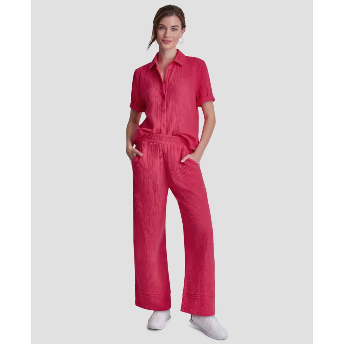 Dkny Jeans Petite Cuffed Short-Sleeve Shirt