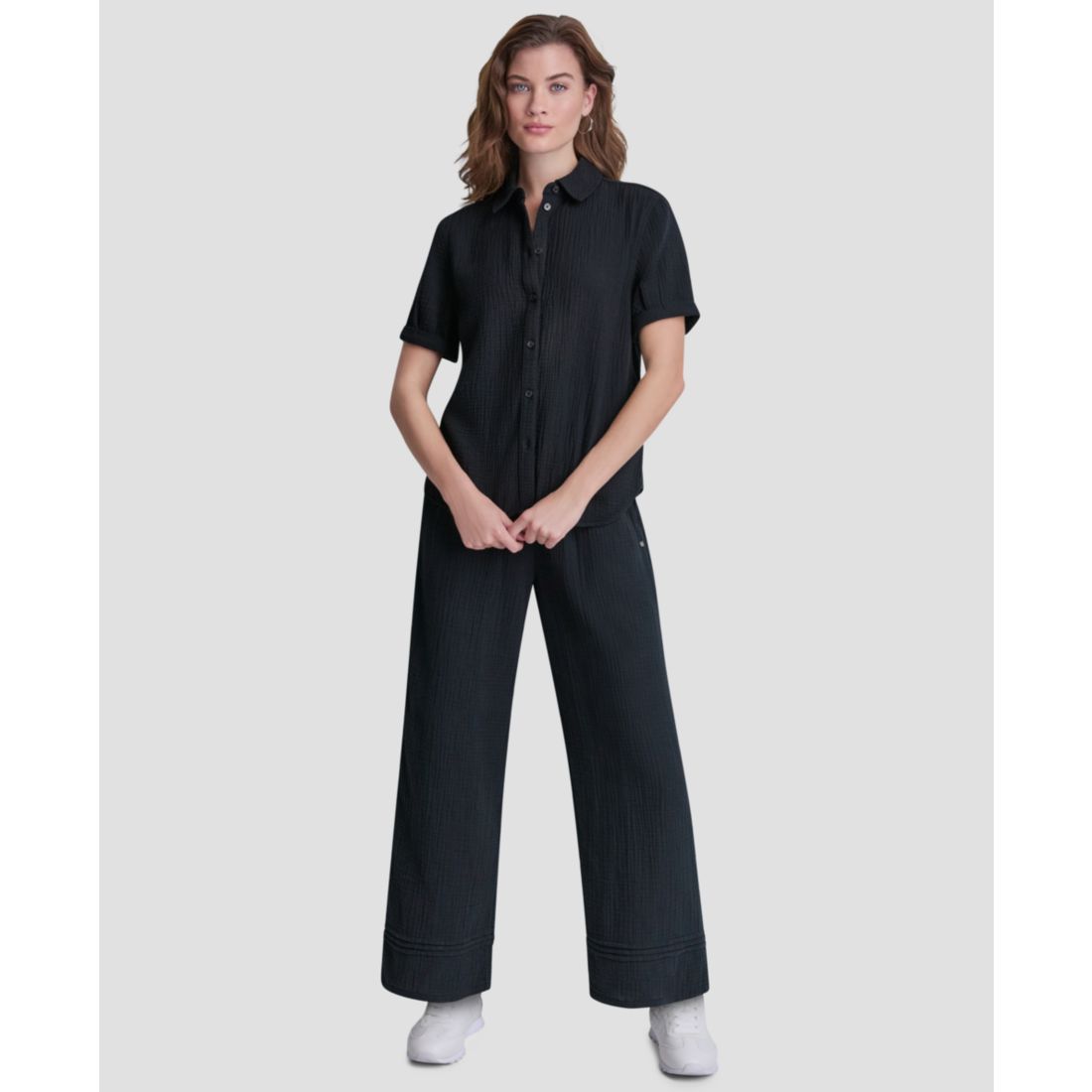 Dkny Jeans Petite Cuffed Short-Sleeve Shirt