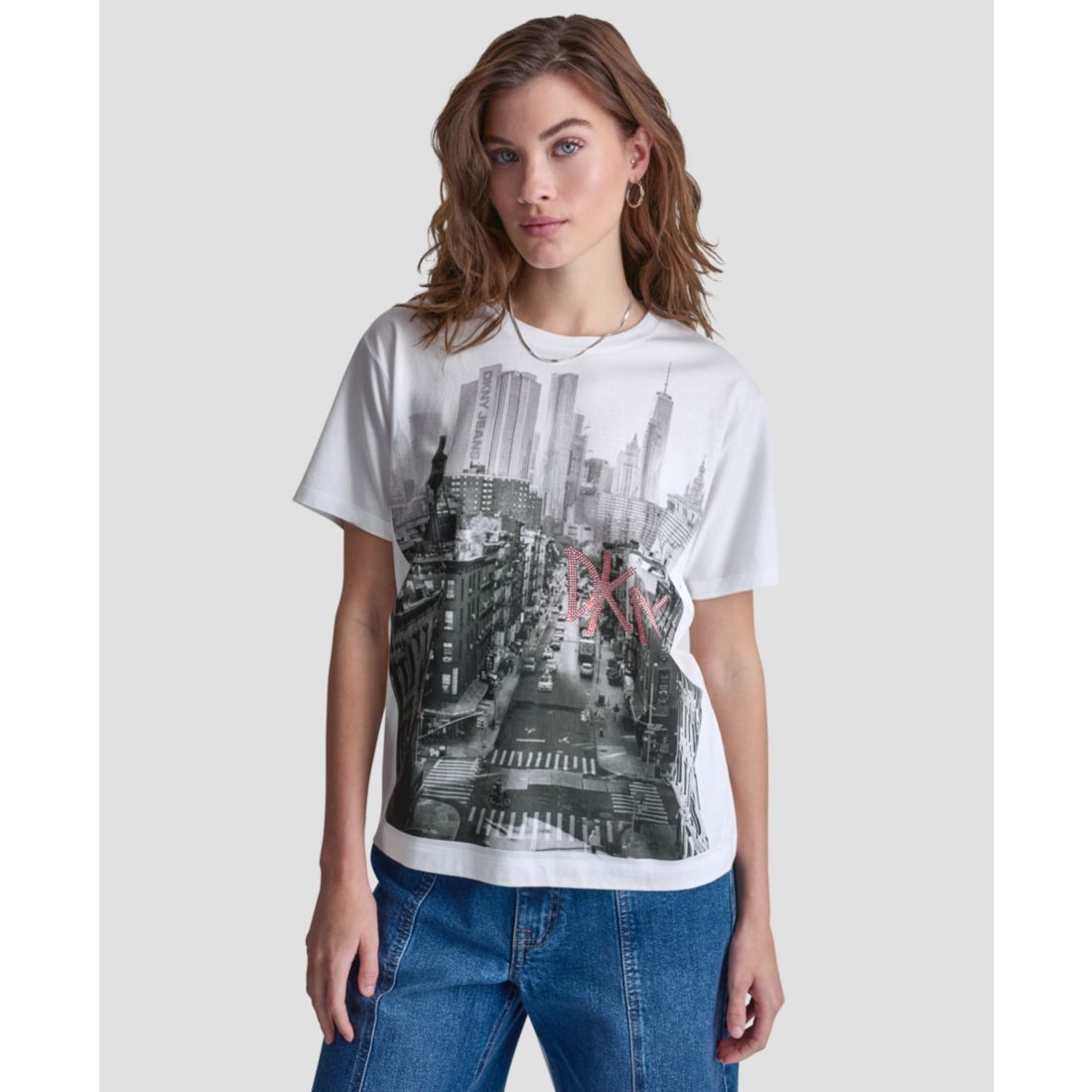 Dkny Jeans Petite New York Stacked Sequin Logo Short-Sleeve T-Shirt
