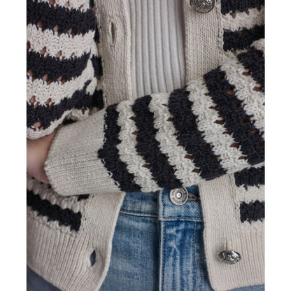 Dkny Jeans Petite Long-Sleeve Stripe Pointelle Stitch Cardigan