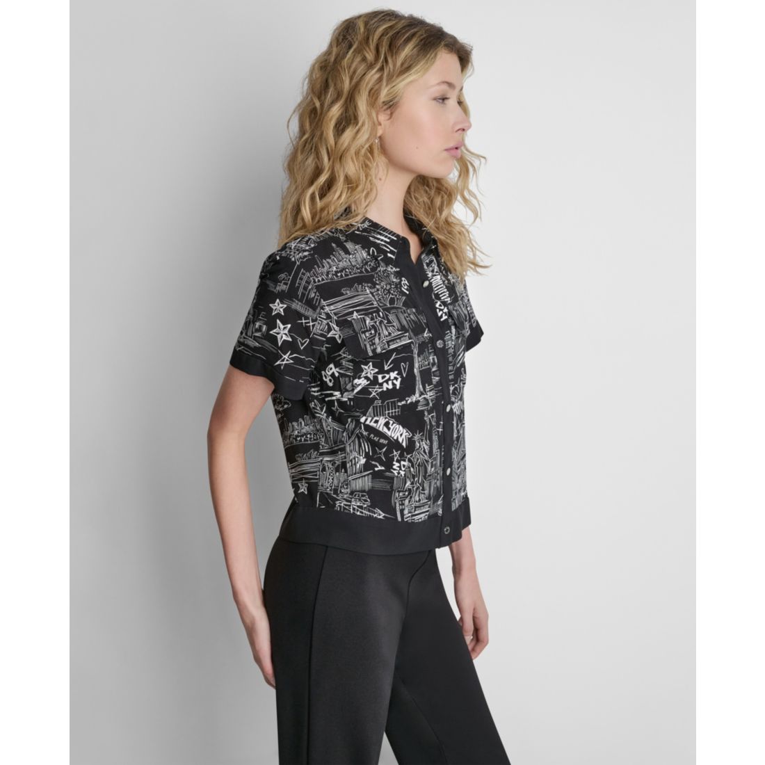 Dkny Women's Printed Short-Sleeve Camp Shirt