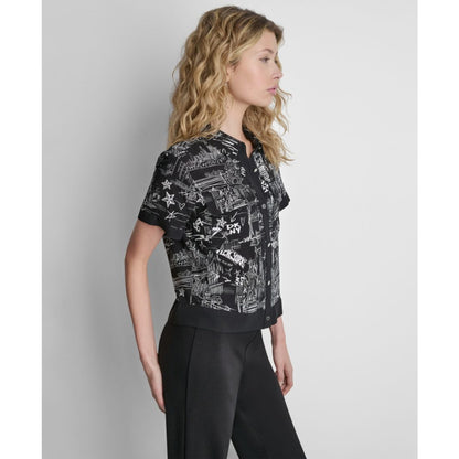 Dkny Women's Printed Short-Sleeve Camp Shirt