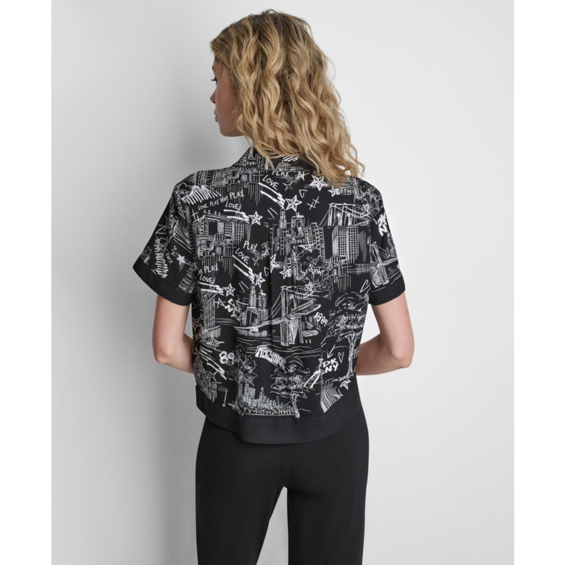 Dkny Women's Printed Short-Sleeve Camp Shirt