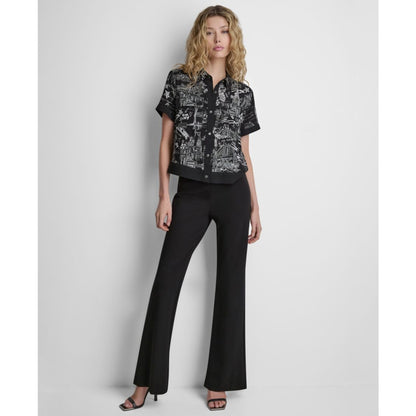 Dkny Women's Printed Short-Sleeve Camp Shirt