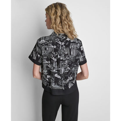 Dkny Women's Printed Short-Sleeve Camp Shirt