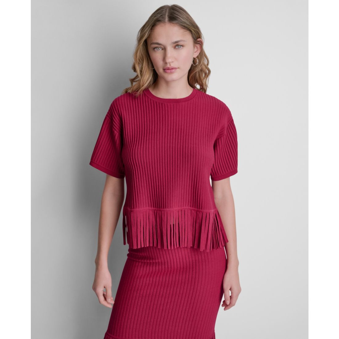 Dkny Women's Fringe Crewneck Sweater Top