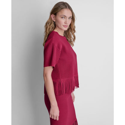Dkny Women's Fringe Crewneck Sweater Top