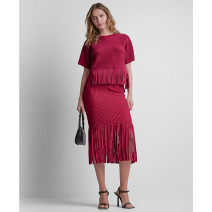 Dkny Women's Fringe Crewneck Sweater Top
