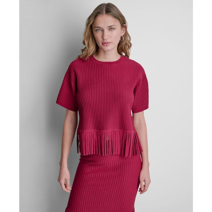 Dkny Women's Fringe Crewneck Sweater Top