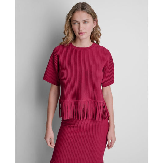Dkny Women's Fringe Crewneck Sweater Top