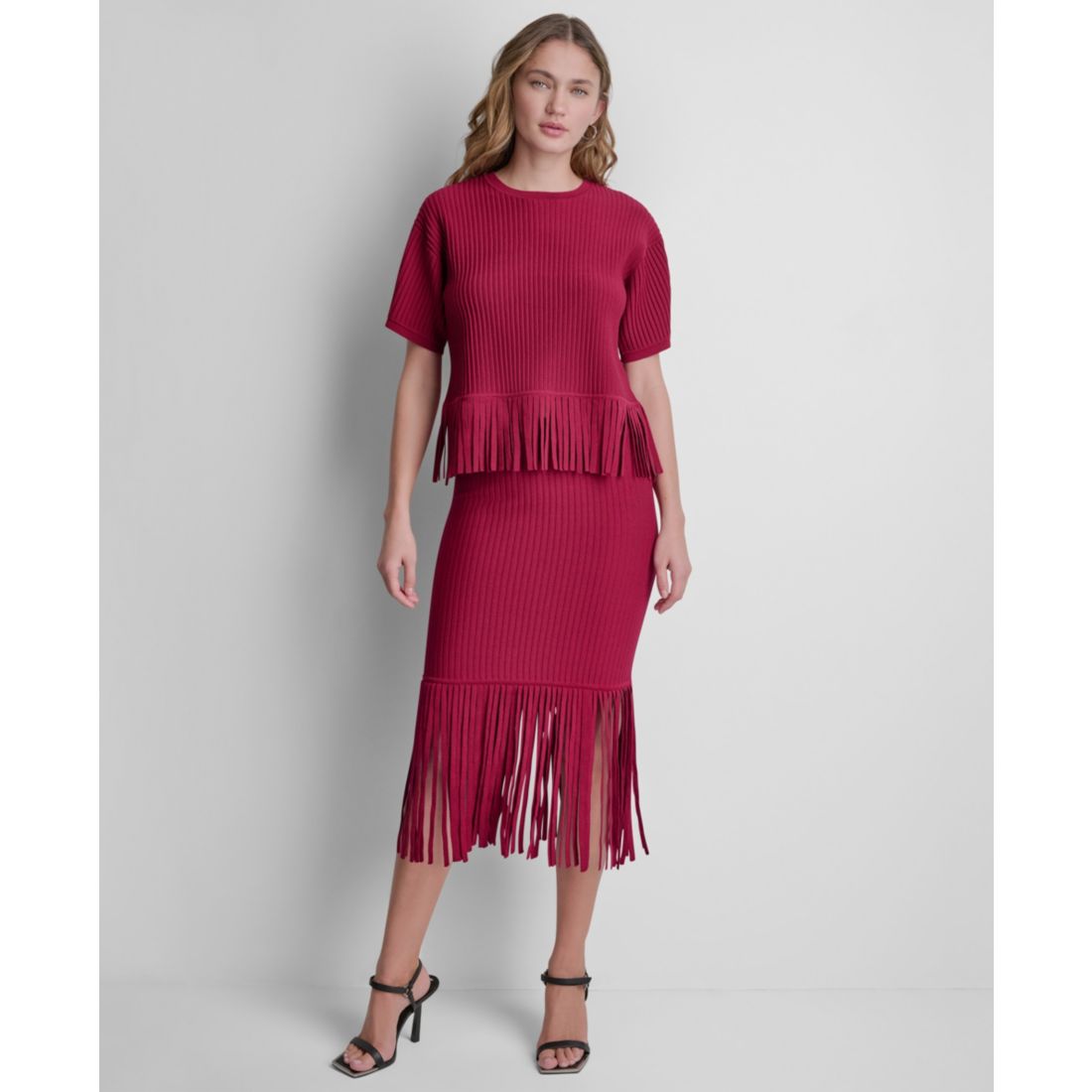 Dkny Women's Fringe Crewneck Sweater Top