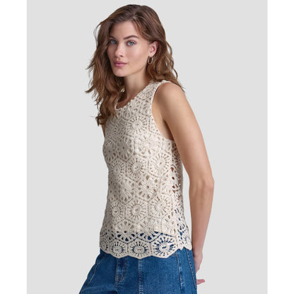 Dkny Jeans Petite Crochet Crewneck Knit Tank Top