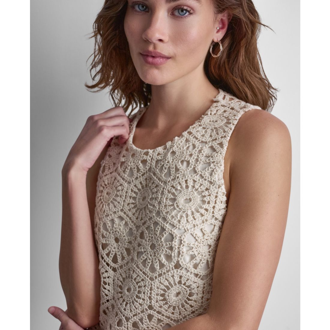 Dkny Jeans Petite Crochet Crewneck Knit Tank Top