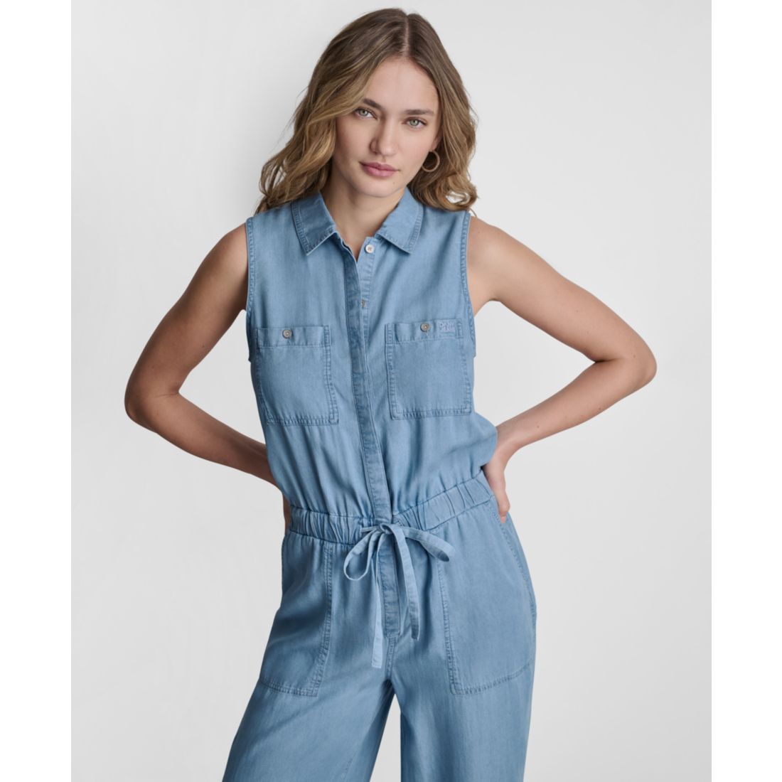 Dkny Jeans Petite Sleeveless Collared Jumpsuit