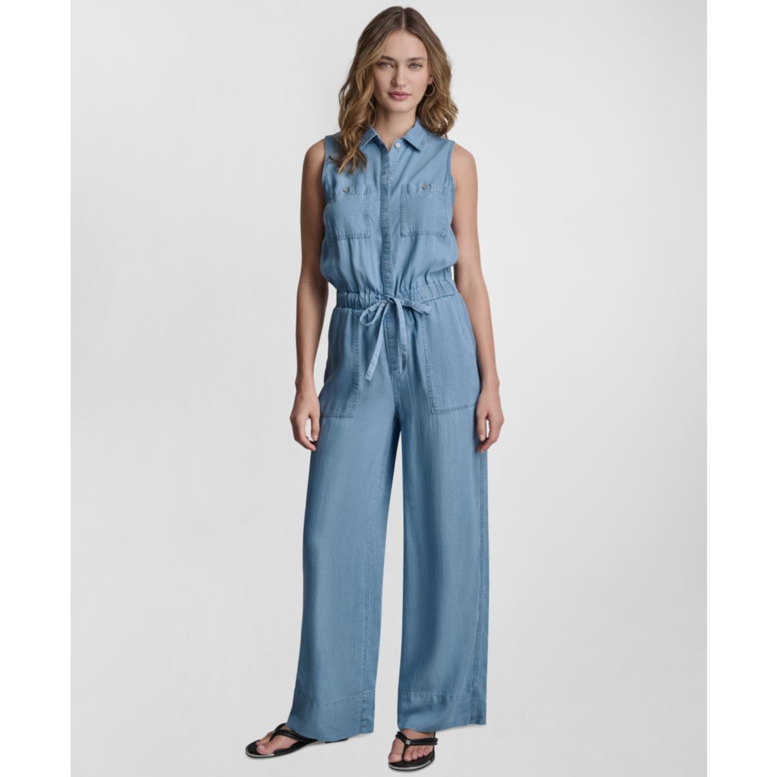 Dkny Jeans Petite Sleeveless Collared Jumpsuit