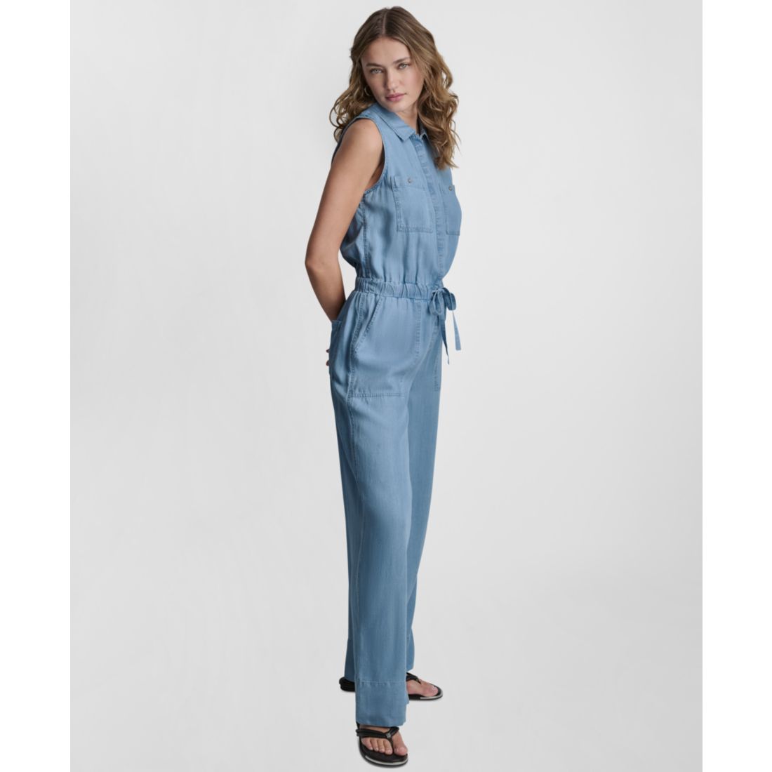 Dkny Jeans Petite Sleeveless Collared Jumpsuit