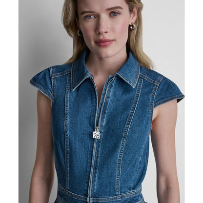 Dkny Jeans Women's Wide-Leg Cap-Sleeve Denim Jumpsuit