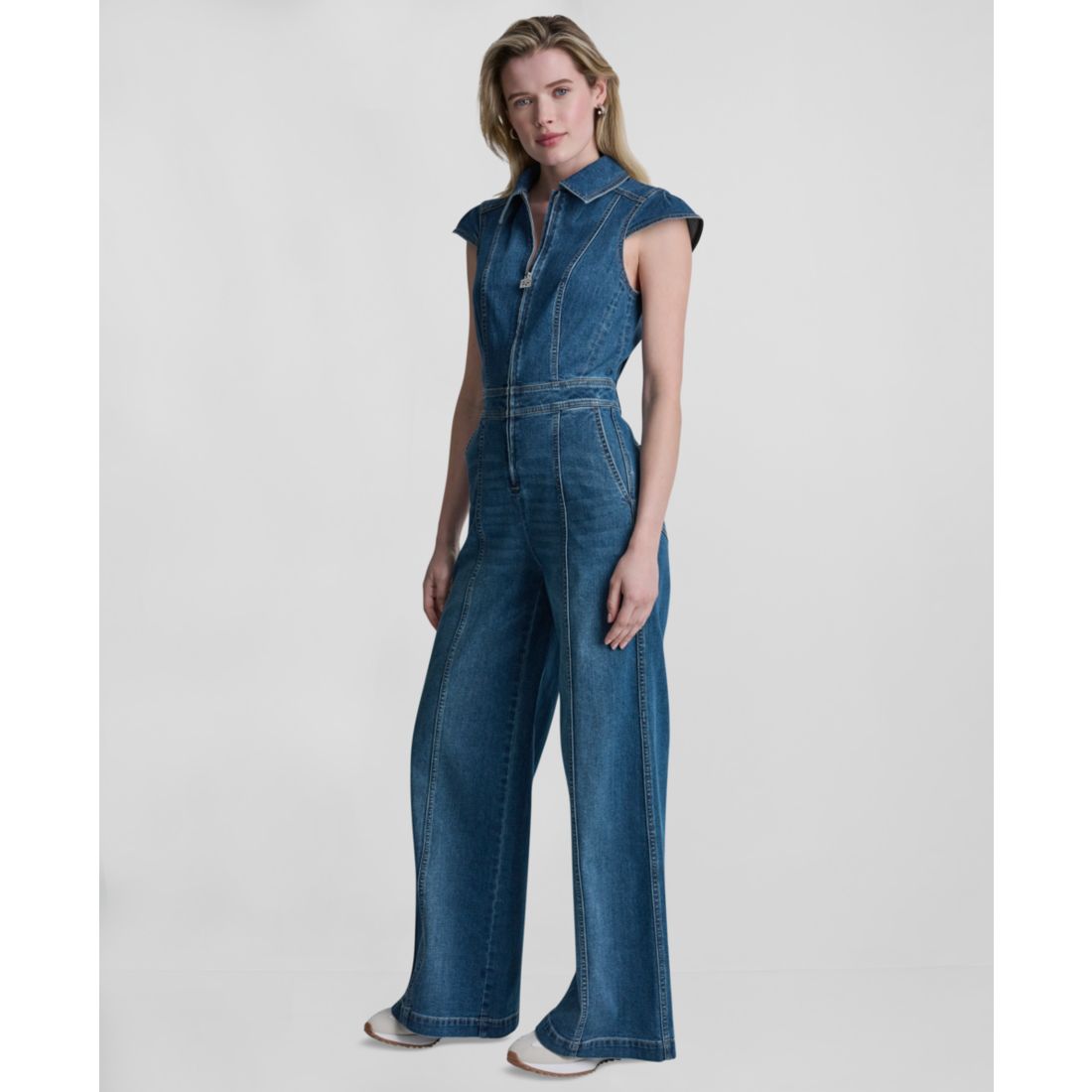 Dkny Jeans Women's Wide-Leg Cap-Sleeve Denim Jumpsuit