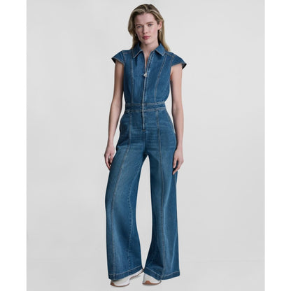 Dkny Jeans Women's Wide-Leg Cap-Sleeve Denim Jumpsuit