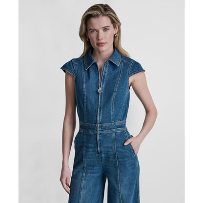 Dkny Jeans Women's Wide-Leg Cap-Sleeve Denim Jumpsuit