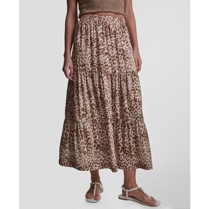 Dkny Jeans Women's Printed Elastic Waist Tiered Satin Skirt