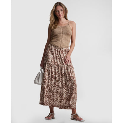 Dkny Jeans Women's Printed Elastic Waist Tiered Satin Skirt