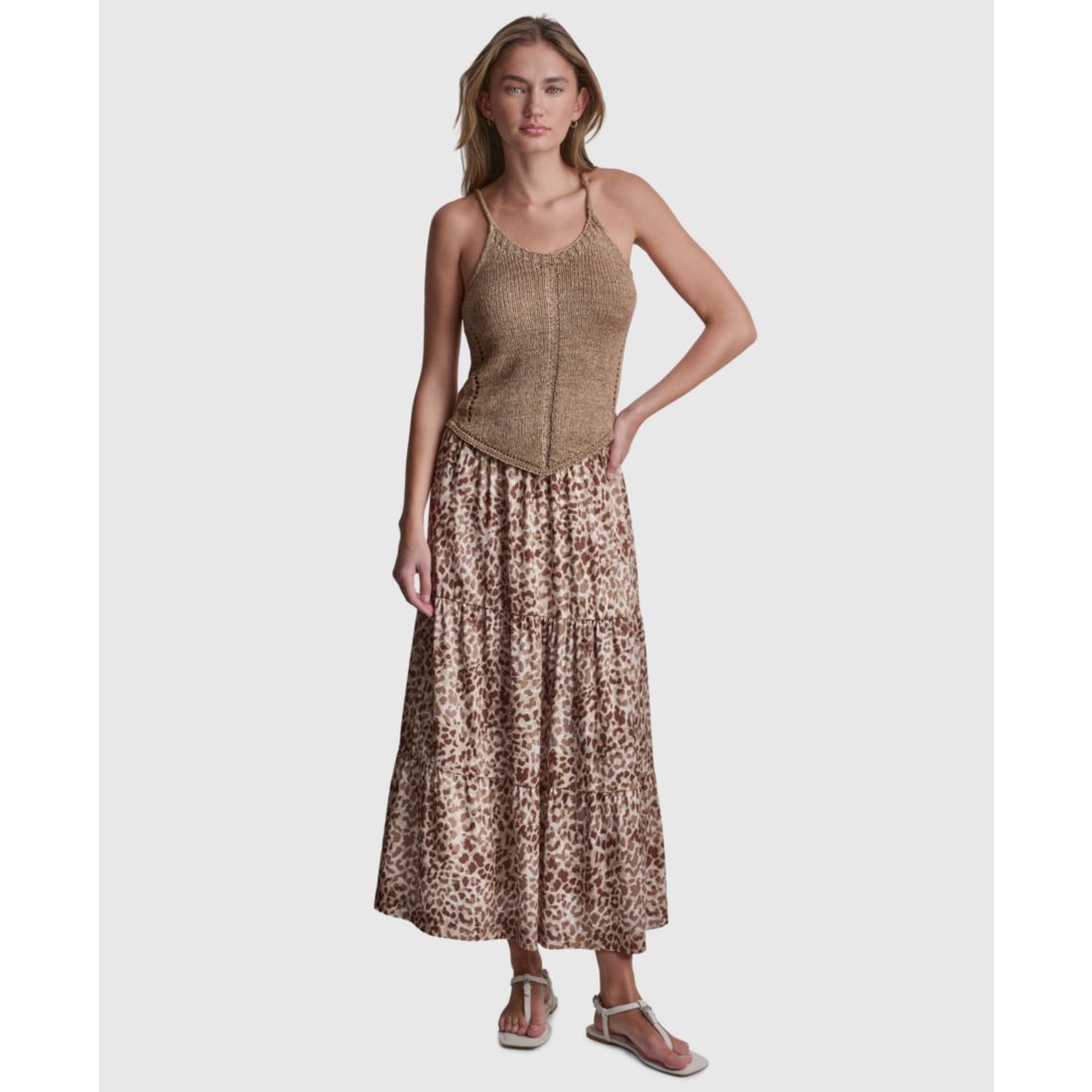 Dkny Jeans Women's Printed Elastic Waist Tiered Satin Skirt