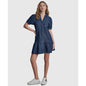 Dkny Jeans Women's Tiered Puff-Sleeve Collared Denim Cotton Mini Shirt Dress