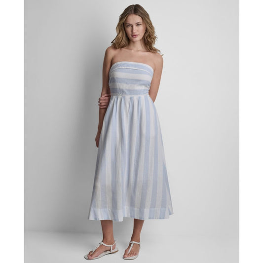 Dkny Jeans Women's Striped Strapless Midi Dress
