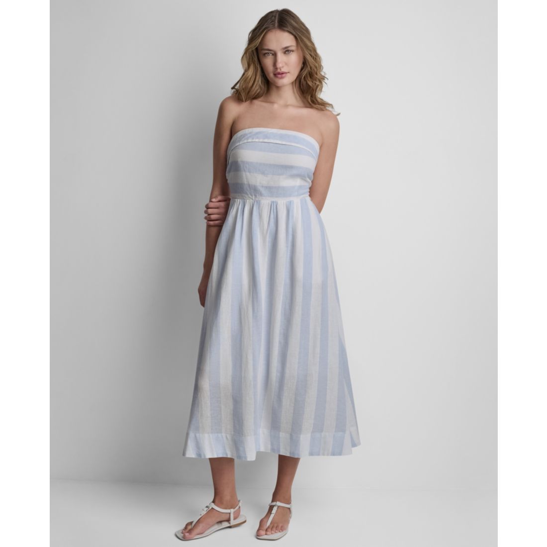 Dkny Jeans Women's Striped Strapless Midi Dress