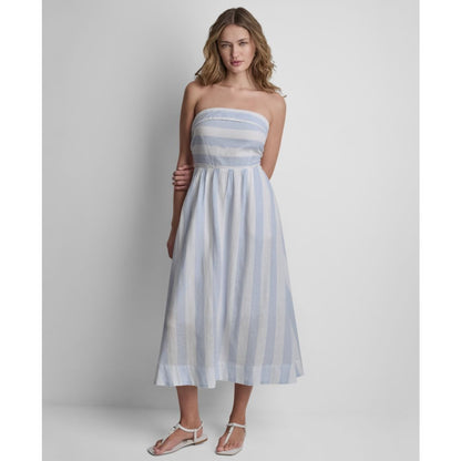 Dkny Jeans Women's Striped Strapless Midi Dress