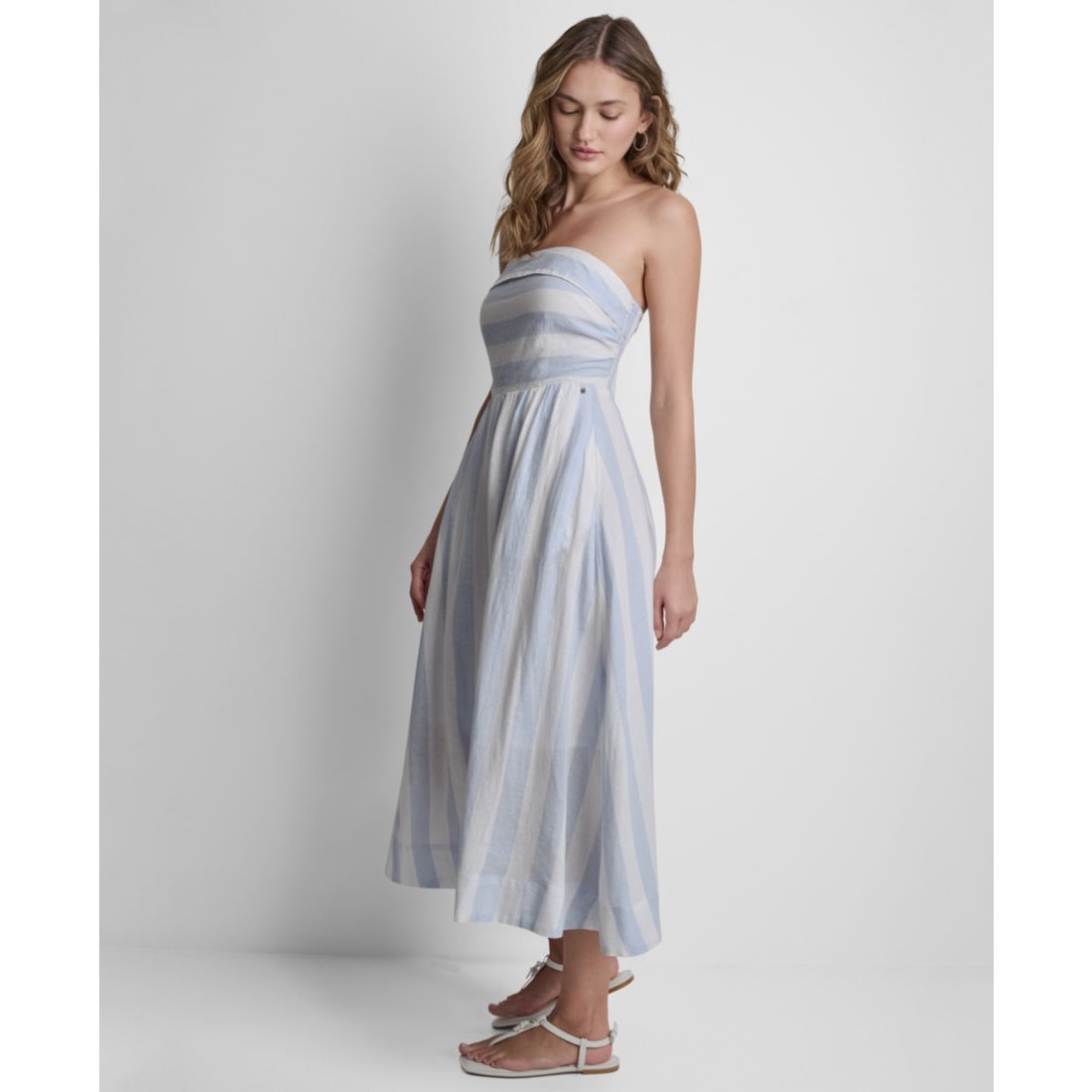 Dkny Jeans Women's Striped Strapless Midi Dress