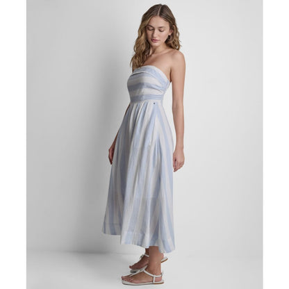 Dkny Jeans Women's Striped Strapless Midi Dress