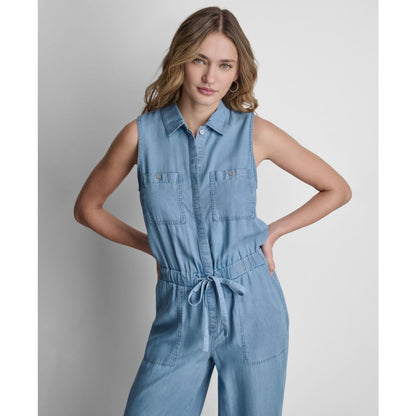 Dkny Jeans Women's Sleeveless Collared Neck Jumpsuit