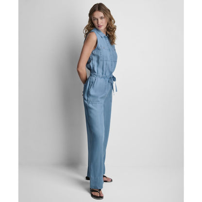 Dkny Jeans Women's Sleeveless Collared Neck Jumpsuit