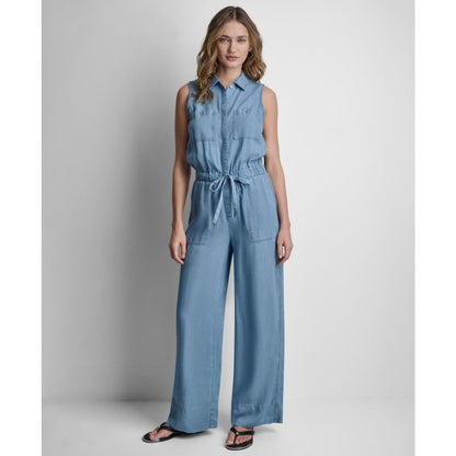 Dkny Jeans Women's Sleeveless Collared Neck Jumpsuit