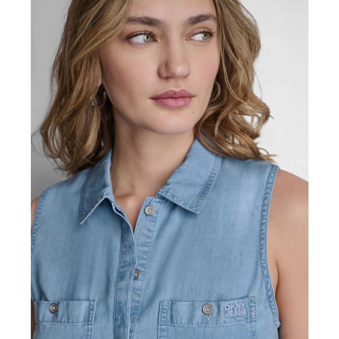 Dkny Jeans Women's Sleeveless Collared Neck Jumpsuit