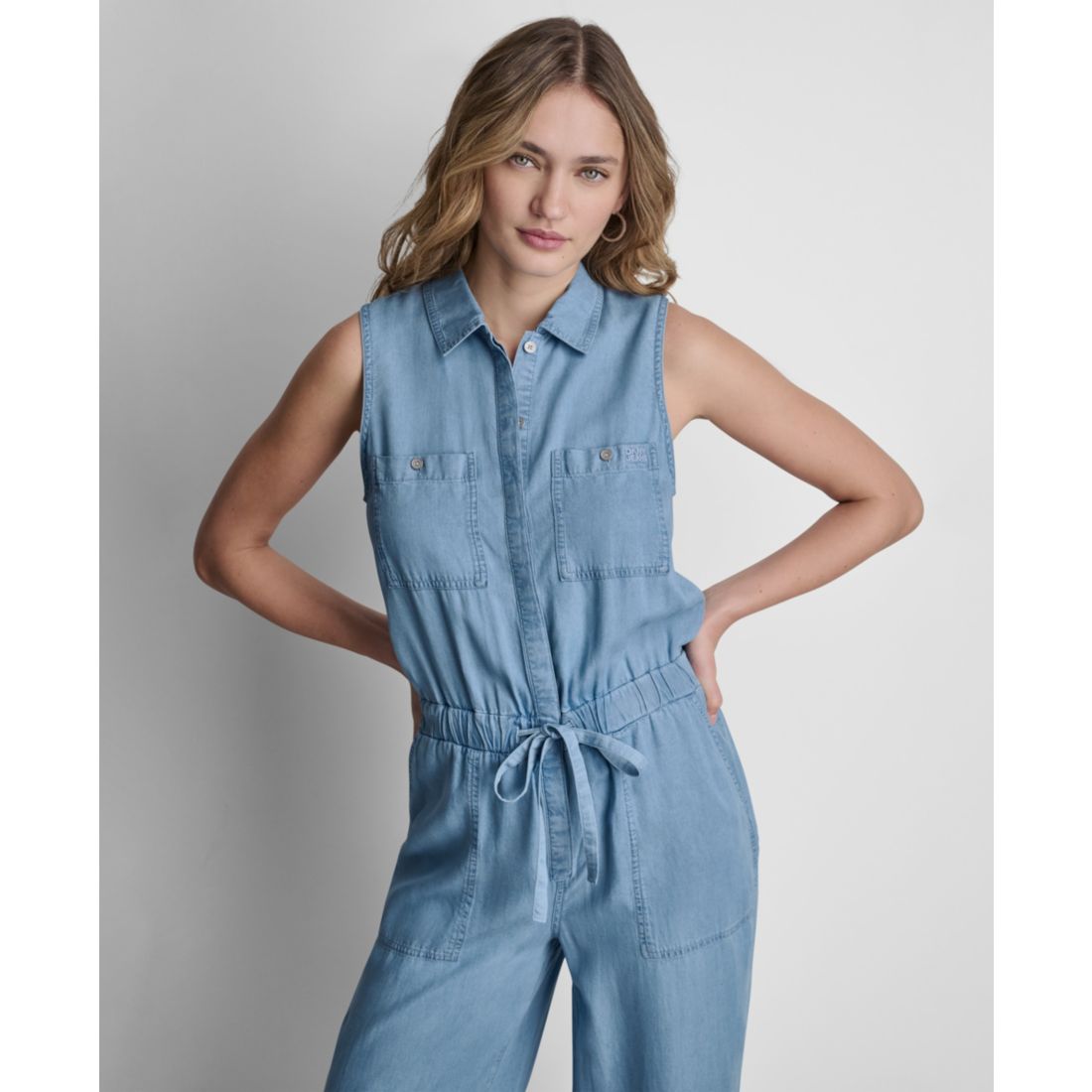 Dkny Jeans Women's Sleeveless Collared Neck Jumpsuit