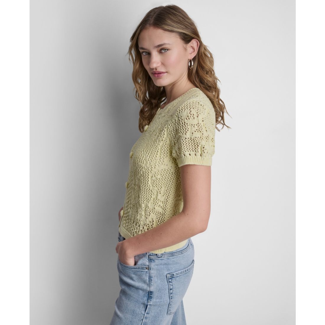 Dkny Jeans Women's Short-Sleeve Crewneck Cardigan