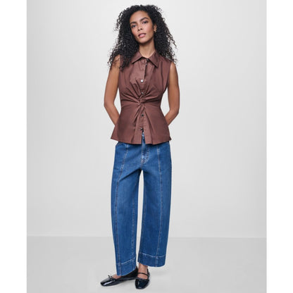 Dkny Jeans Women's Sleeveless Collared Twist Front Button-Up Shirt