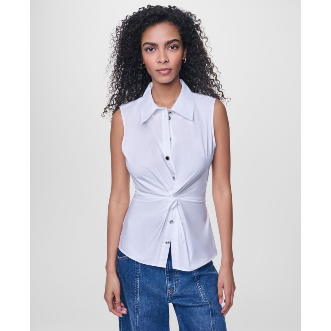 Dkny Jeans Women's Sleeveless Collared Twist Front Button-Up Shirt