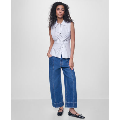 Dkny Jeans Women's Sleeveless Collared Twist Front Button-Up Shirt